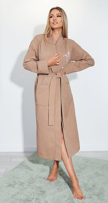 Хлопковый вафельный халат с вышивкой (42-44) Киев - изображение 3
