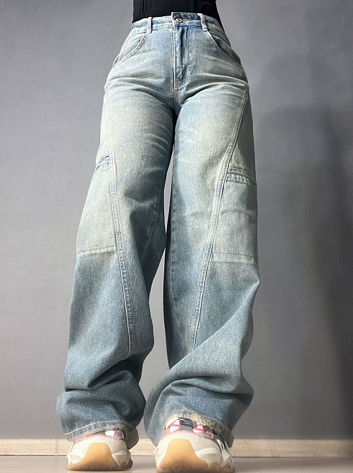 Джинсы женские Its Basic 3123 cargo fit косой шов карманы сбоку винтаж широкие голубые, голубой, 34, Одесса - изображение 1