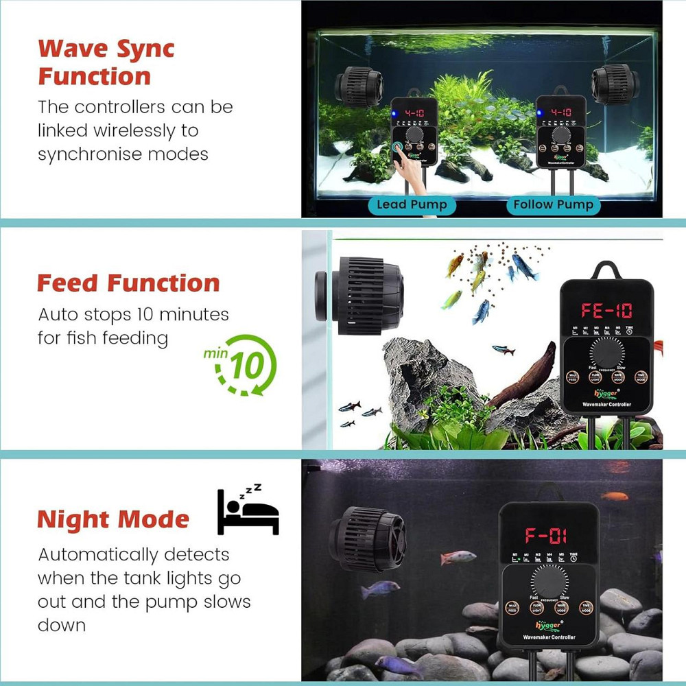 Помпа Hygger HDE-HG112-01-EU чорний 14W 9000LPH безщіткова циркуляційна для 158-739L інтел. контролер магнітне кріплення 5 режимів Київ - фото 6