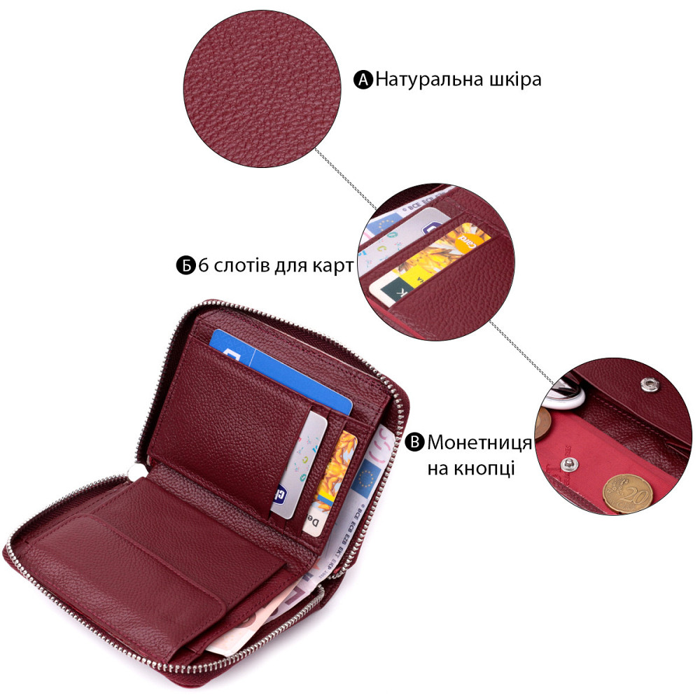 Практичний гаманець для жінок із натуральної шкіри Бордовий (ST Leather) Київ - фото 7