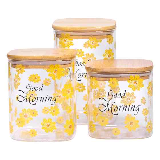 Банки для сипучих продуктів набір з 3 шт з бамбуковими кришками 700 (мл), 900 (мл), 1.2 (л) HP-33-3 Київ