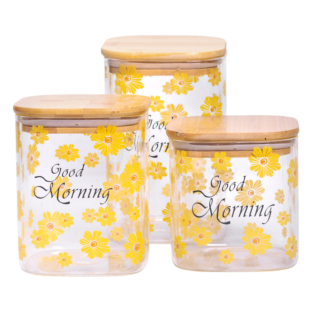 Банки для сипучих продуктів набір з 3 шт з бамбуковими кришками 700 (мл), 900 (мл), 1.2 (л) HP-33-3 Київ - фото 3