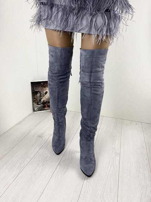 Nivelle Ботфорти жіночі NIVELLE сірі замша натуральна висота 50см каблук 10.5см обхват гомілки Коломия - фото 7