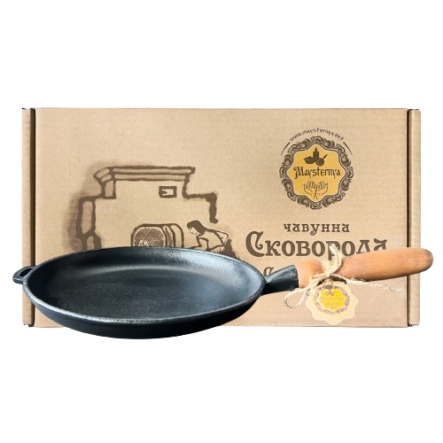 Сковорідка для млинців d24*2,5см з дерев'яною ручкою чавунна Т301 Майстерня Житомир - изображение 3