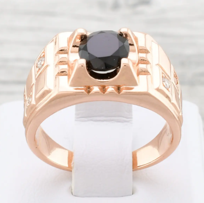 Печатка Xuping 11582 черные фианиты, позолота РО, ширина12 мм, размер 19, вес 5,6 г, мужская Киев - изображение 2