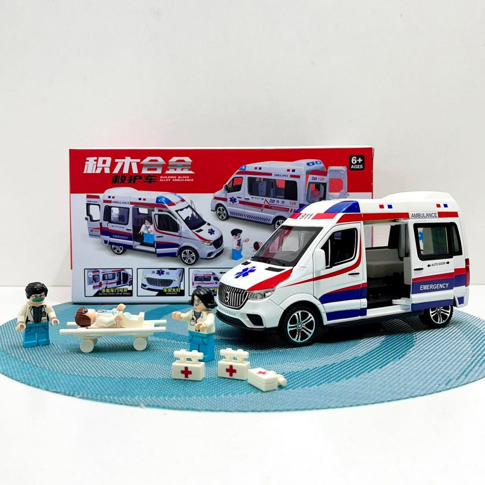 Машинка Mercedes Sprinter Швидка допомога металопластик звук підсвічування інерція відчиняються двері ігрові фігурки Біла (2408 C) Чернігів - фото 2