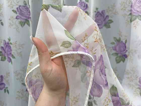 Тюль VR-Textil 1800т Шифон з принтом Білий з бузковим 400х270 см (42-1244) Київ