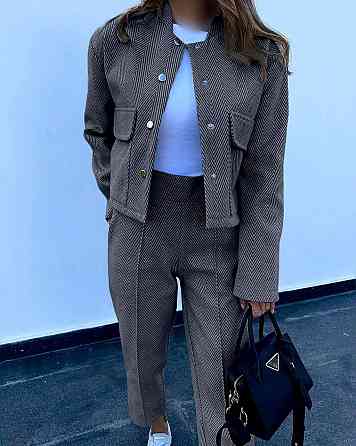 Женский базовый костюм двойка: бомбер и штаны кашемир трикотаж «Елочка» Графит, 42/44 Одесса