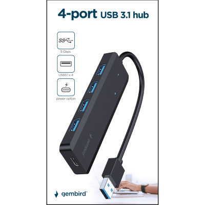 Концентратор Gembird 4 ports USB 3.1,USB-A, USB-C PD (UHB-U3P4P-02) Вінниця - фото 3