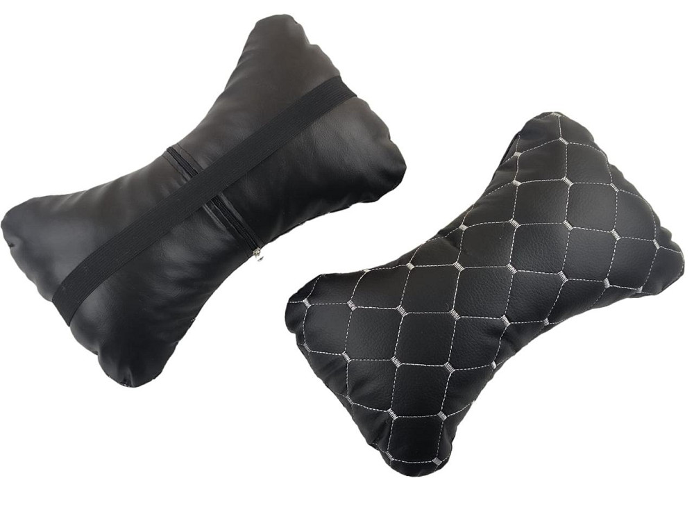 Подушка голову в авто екошкіра біла строчка (к-кт 2 шт) під Мукачево - фото 1