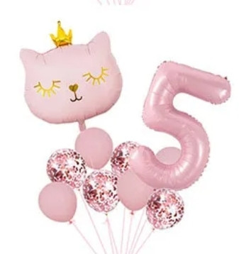 Фонтан с шаров цифра и кошка розовый 10 шт Киев - изображение 3