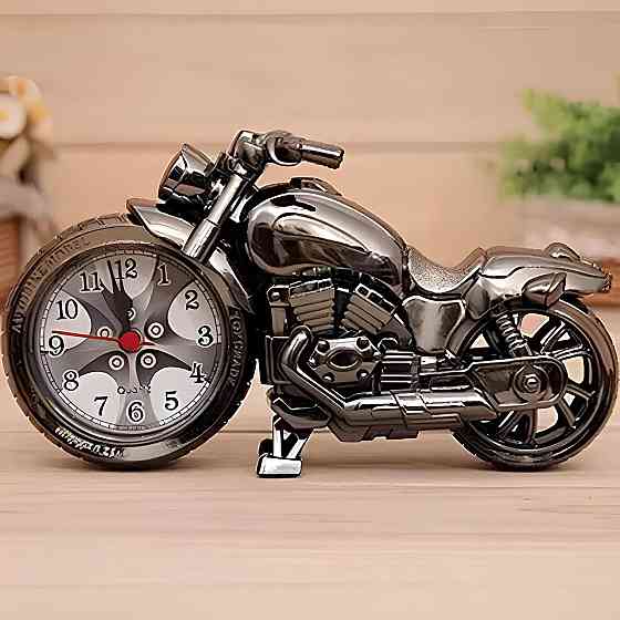 Настільний годинник з будильником у вигляді мотоцикла чорного кольору — інтер'єрний годинник-Байк RESTEQ 22,5×12,5 см Київ