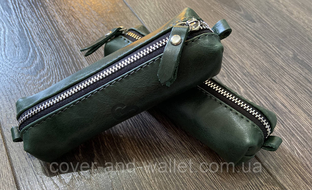 Стильная ключница из гладкой кожи зеленого цвета на молнии Grande Pelle Киев - изображение 4