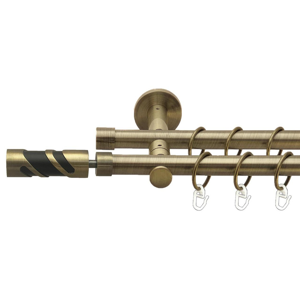 Карниз Orvit Сієна металевий дворядний реверсивний гладка труба кільце металеве Антик 19\19 мм 240 см (00-00026973) Львів - фото 1