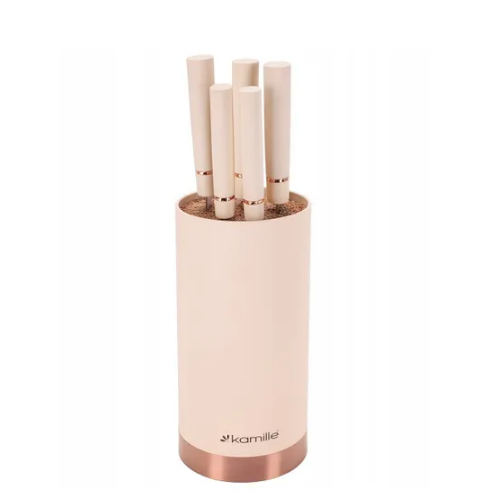 Набір ножів 6 предметів:(5шт + кругла підставка) білий 7630 KAMILLE Житомир - изображение 1