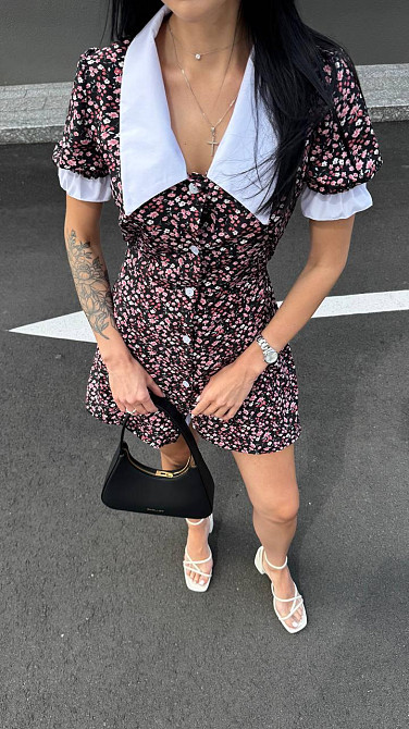 Жіноча романтична мінісукня-комбінезон з білим коміром софт Чорний, 44/46 Одеса - фото 5