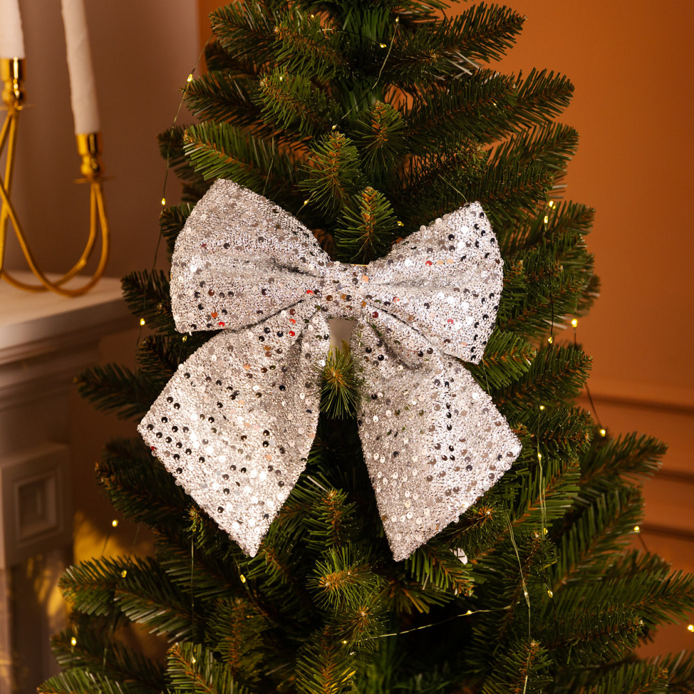 Yiwu Бант новорічний для декору з паєтками на ялинку 25×35 (см) Сріблястий CR-2-28 Коломыя - изображение 2