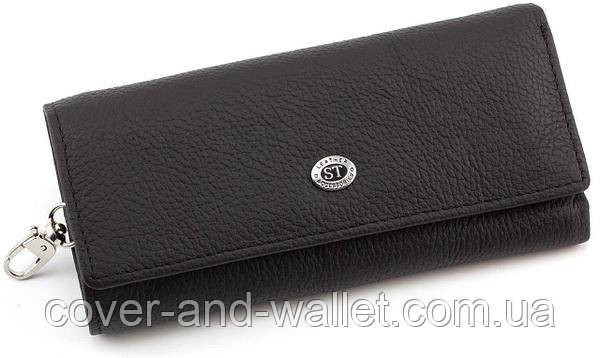 Універсальна ключниця гаманець з карабінами чорного кольору із натуральної шкіри ST 416 Київ - фото 2
