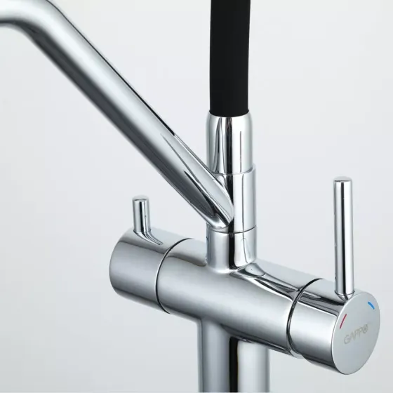 Змішувач для кухні з підключенням до фільтру GAPPO G4398-80 та гнучким виливом, хром/чорний Київ