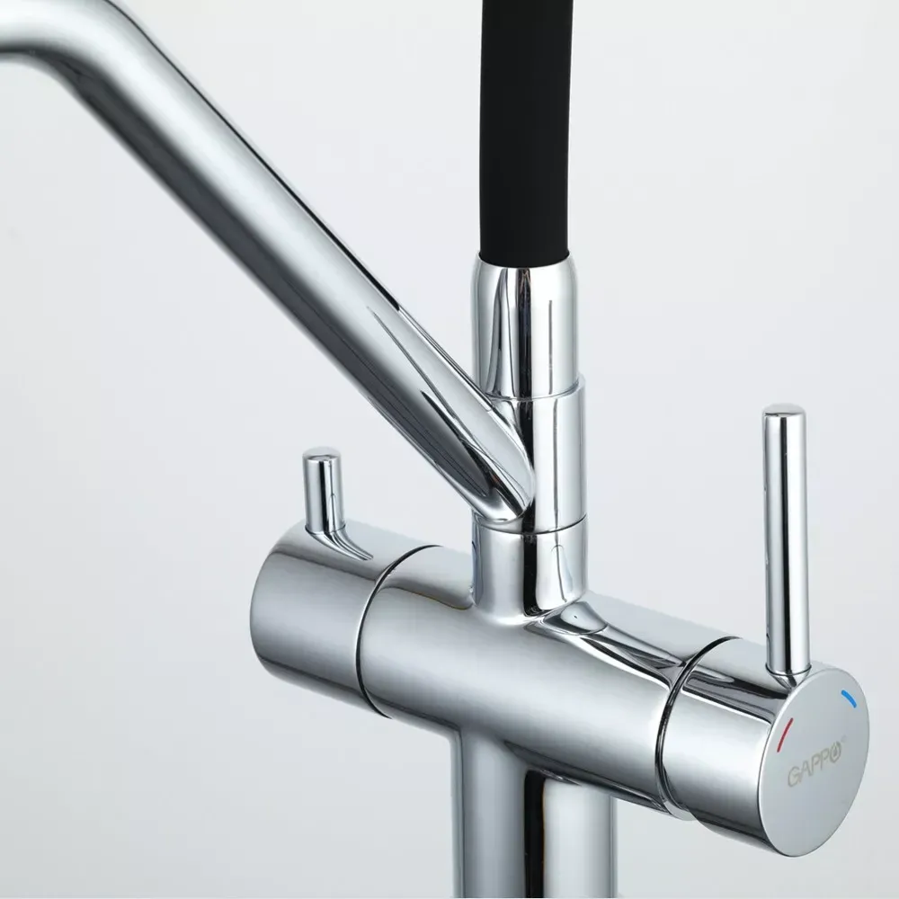 Змішувач для кухні з підключенням до фільтру GAPPO G4398-80 та гнучким виливом, хром/чорний Київ - фото 4