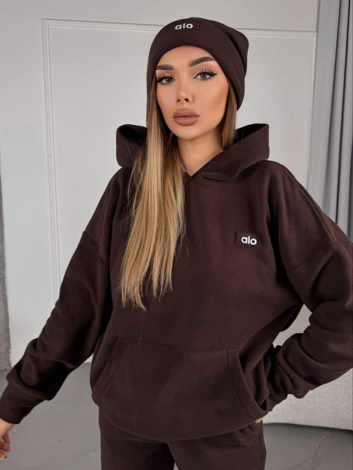 Жіночий стильний теплий костюм із флісу-полар із шапкою Шоколад, 46/48 Одеса - фото 10