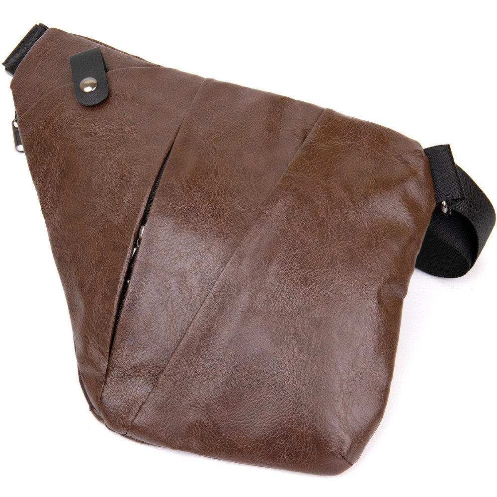 Чоловіча сумка слінг з екошкіри для документів та міста Vintage 20566 Темно Коричнева Київ - фото 10