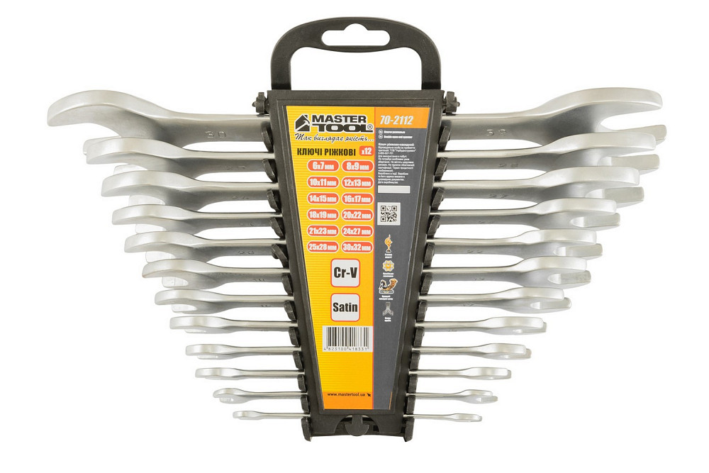 Ключі ріжкові MASTERTOOL набір 12 шт (6-25, 27, 28, 30, 32 мм) CrV SATIN FINISH DIN3110 70-2112 Коломия - фото 4