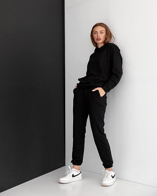 Женский спортивный теплый костюм оверсайз Черный L Харьков - изображение 2