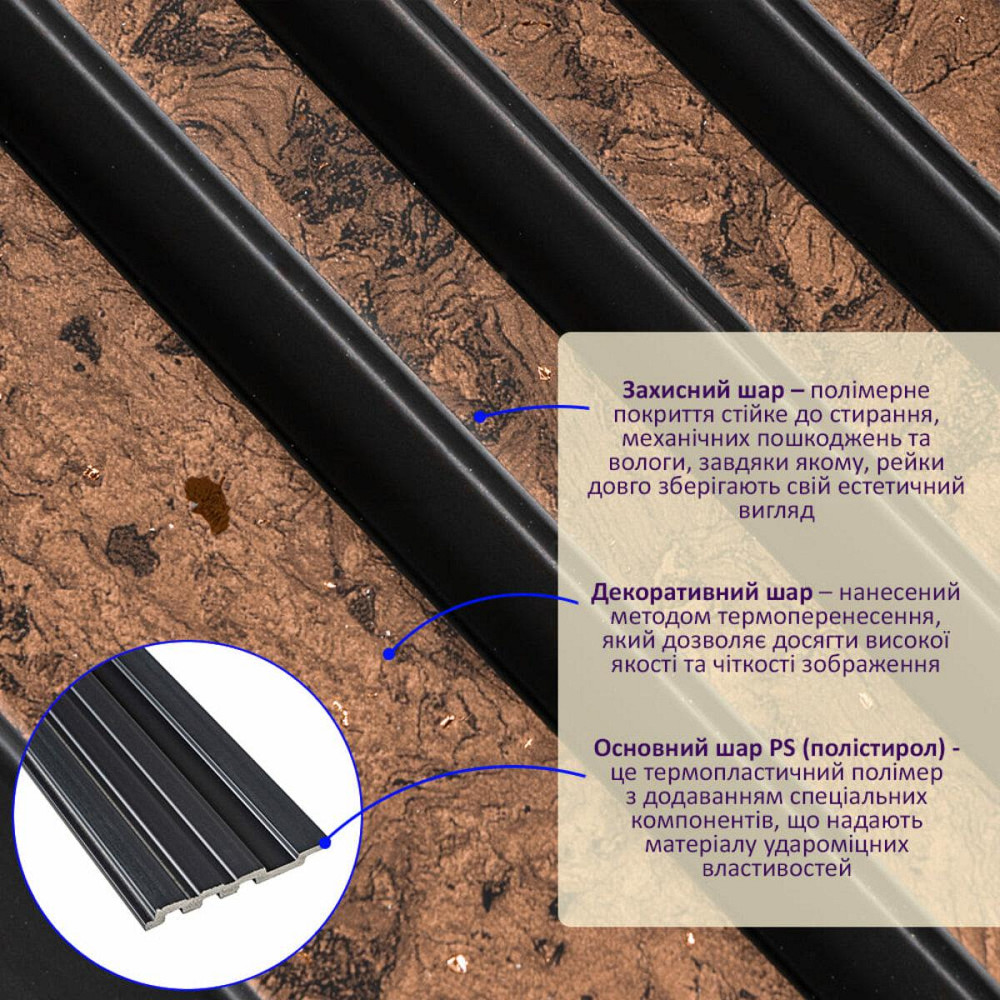 Рейка декоративная PS 2900х118х11мм Коричневый с золотыми вкраплениями SW-00002140- Днепр - изображение 2