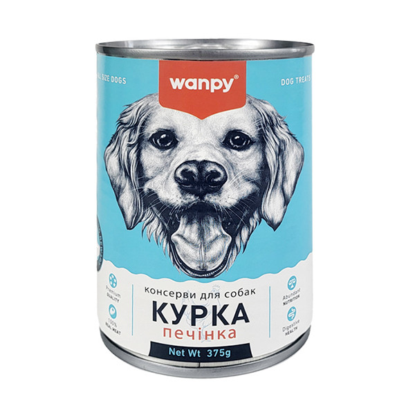 Wanpy Chicken & Liver ВАНПІ КУРКА ПЕЧІНКА паштет вологий корм консерви для собак, банка 375г Київ - фото 1