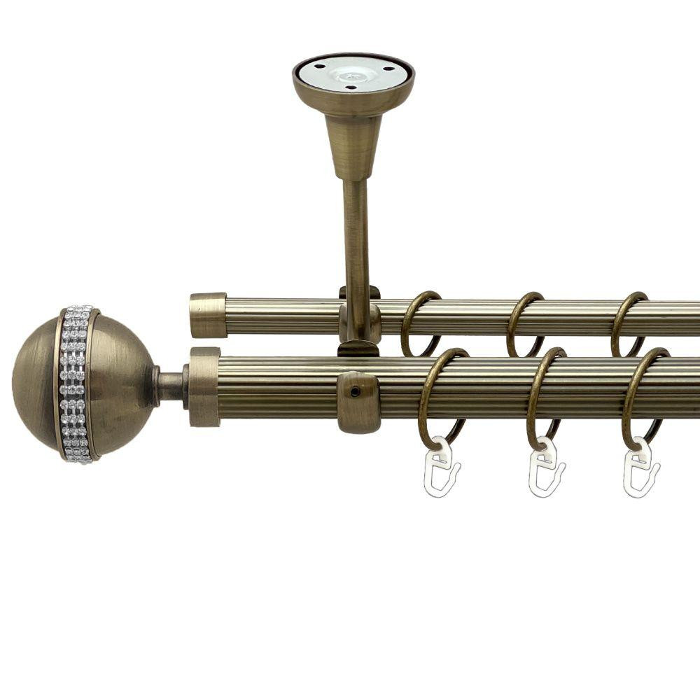 Карниз Orvit Авея металевий дворядний відкритий до стелі рифлена труба кільце металеве Антик 25\16 мм 160 см (00-00018685) Львів - фото 1