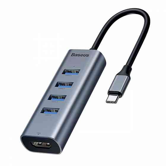 USB-Hub Baseus Enjoy series Type-C to USB3.0*4+HD4K HD intelligent HUB adapter Grey Київ