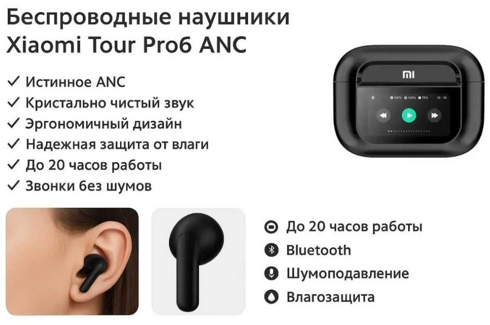 Беспроводные наушники с дисплеем Xiaomi Tour Pro6 ANC Black Screen. Киев - изображение 7