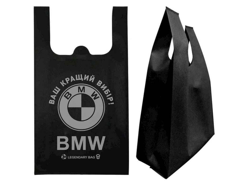 Еко сумка-майка спанбонд з друком BMW без замка 300-540-130 чорний ТМ ECOBAG Київ - фото 1