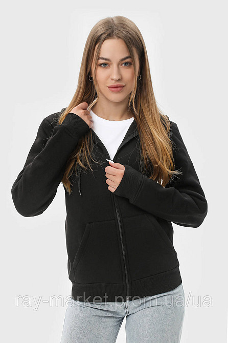 Худі на блискавці жіноче базове RAY PREMIUM LOOSE чорне (U0409W-Black) M Київ - фото 1
