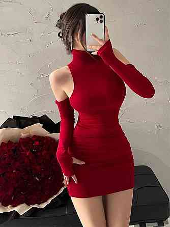 Женское привлекательное вечернее платье со съемными рукавами трикотаж джерси Красный Одесса