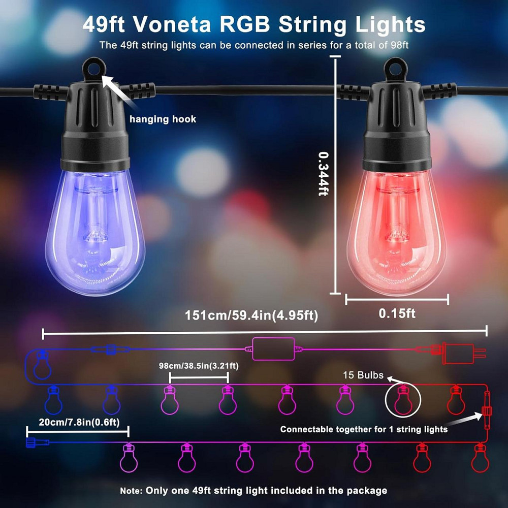 Гірлянда Voneta RGBW 15 м, 15 LED лампочок, Smart Wi-Fi, керування через додаток і пульт, музичний режим, IP68 Київ - фото 4