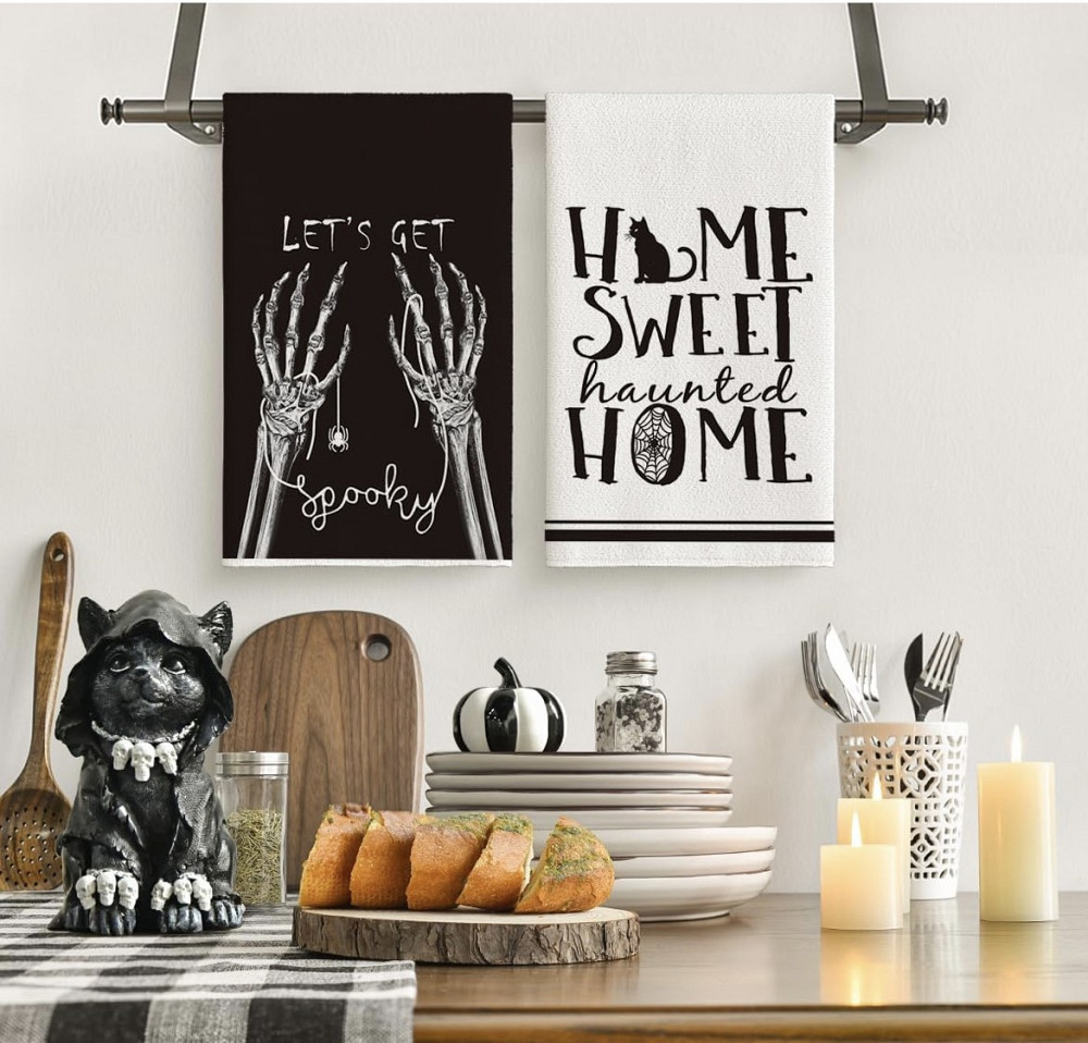 Набір святкових кухонних рушників з тематичними написами Хелловіну 4шт Луцк - изображение 2