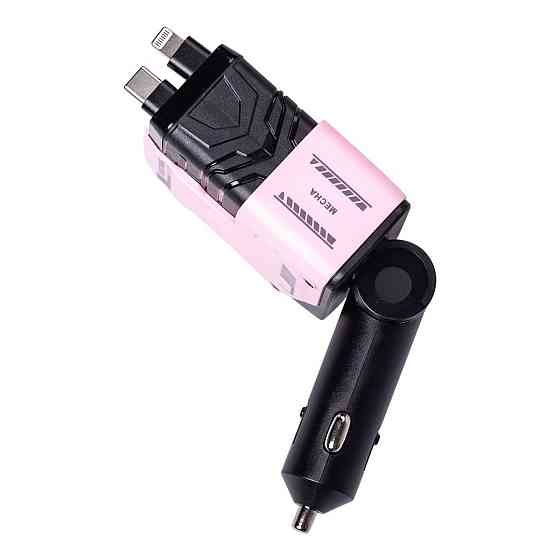 Зарядное устройство для авто MECHA с кабелями и USB, Розовое Киев