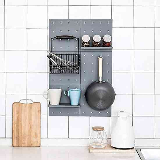 Подвесная настенная панель Skadis полка-органайзер на стену со сменными крючками серая Винница