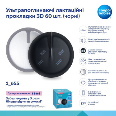 Вкладыш для бюстгальтера Canpol babies ультрапоглощающие 3D 60 шт черные (1/655) Винница - изображение 9