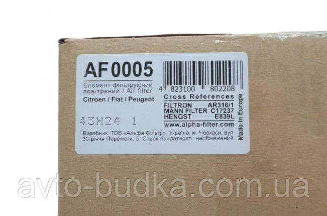 Фільтр повітряний на Fiat Ducato 2006> двигун 2.0D; 2.2D; 2.3D; 3.0D; Alpha Filter AF0005 Новый Роздол - изображение 3