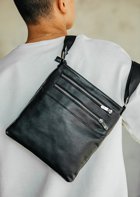 Мужская кожаная сумка, вместительная для документов из натуральной кожи, качественная черная сумка через Киев - изображение 6