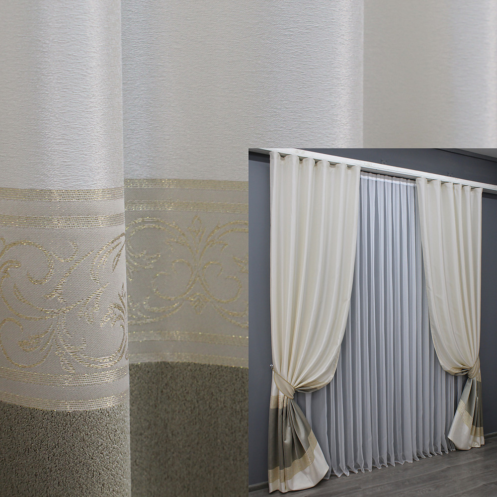 Комплект готовых штор VR-Textil ANZIO № 1466ш Бежевый с золотистым 140х290 см 2 шт (33-0335) Киев - изображение 1