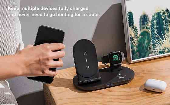 Бездротова зарядна станція 3 в 1 Aukey LC-A3 для iPhone, Apple Watch, AirPods Швидка зарядка Qi 10W Київ
