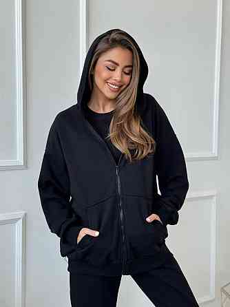 Женский прогулочный костюм тройка: кофта майка и штаны турецкая петля пенье + турецкая рибана Черный, 42/46 Одесса