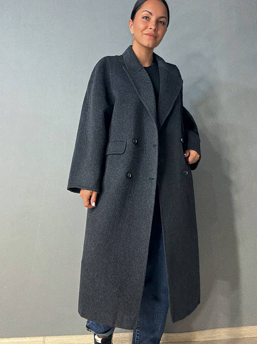 Пальто женское Lady Yep 85098 длинное оверсайз шерстяное двухбортное темно серое, темно-серый, S Киев - изображение 1