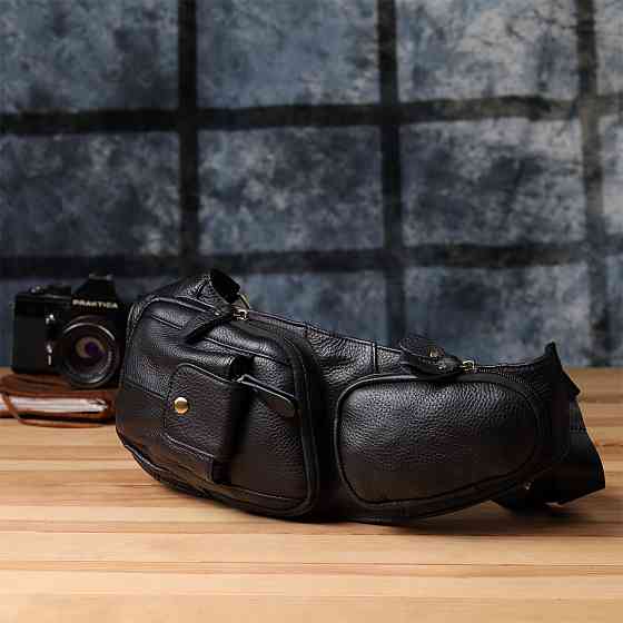 Чоловіча сумка з великою кількістю кишень із натуральної шкіри Чорний (Vintage) Київ