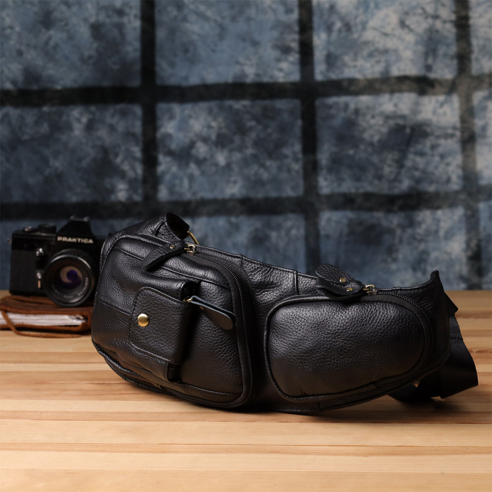 Чоловіча сумка з великою кількістю кишень із натуральної шкіри Чорний (Vintage) Київ - фото 3