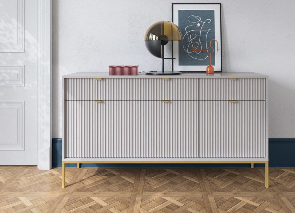 Комод Perfect Home Новая/Nova 3-дверный с 3 ящиками и золотыми ножками KSZ154 Серый (PFH-091243) Днепр - изображение 1